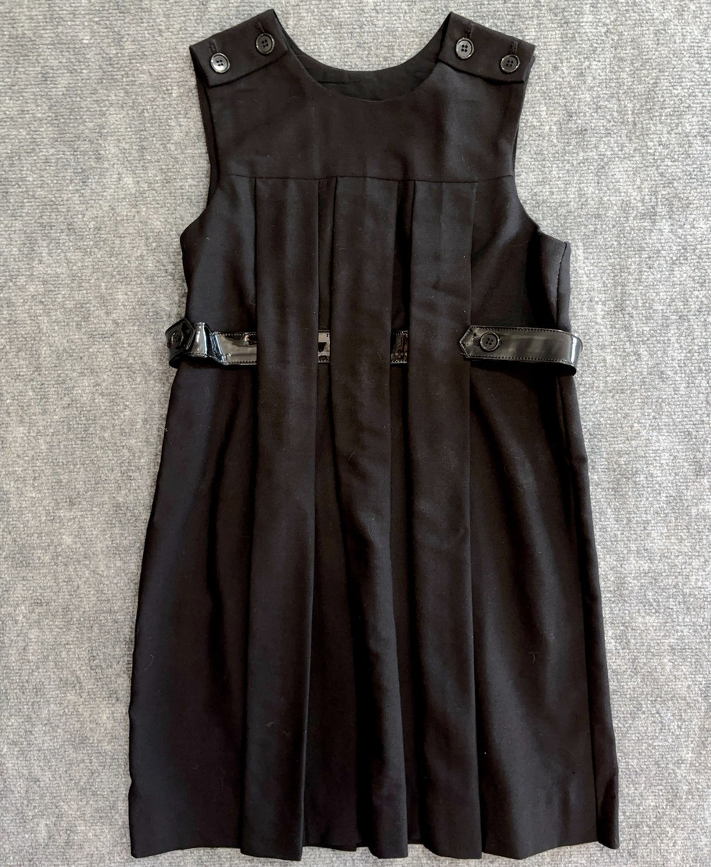 Vintage NYC Jill Stuart Black Wool Pleated Jumper Dress Sz 10 Black Belt USA